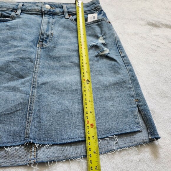 OLD NAVY High Waist Light Washed Semi Distressed High Low Jean Skirt Size 4 - Picture 4 of 5